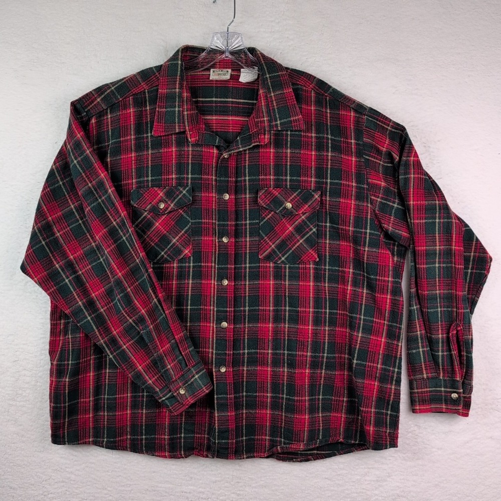 Five Brother Plaid‎ Flannel Button Up Men's 3XL USA Made Red Green Tan